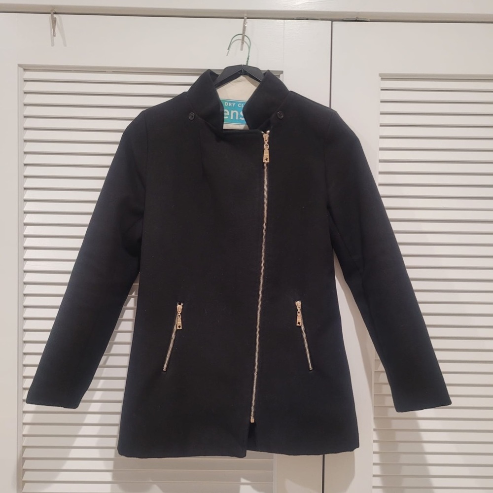 Black Coat Made in Italy Viscose Blend Womens Slim Fit Gold Zipper Detailing